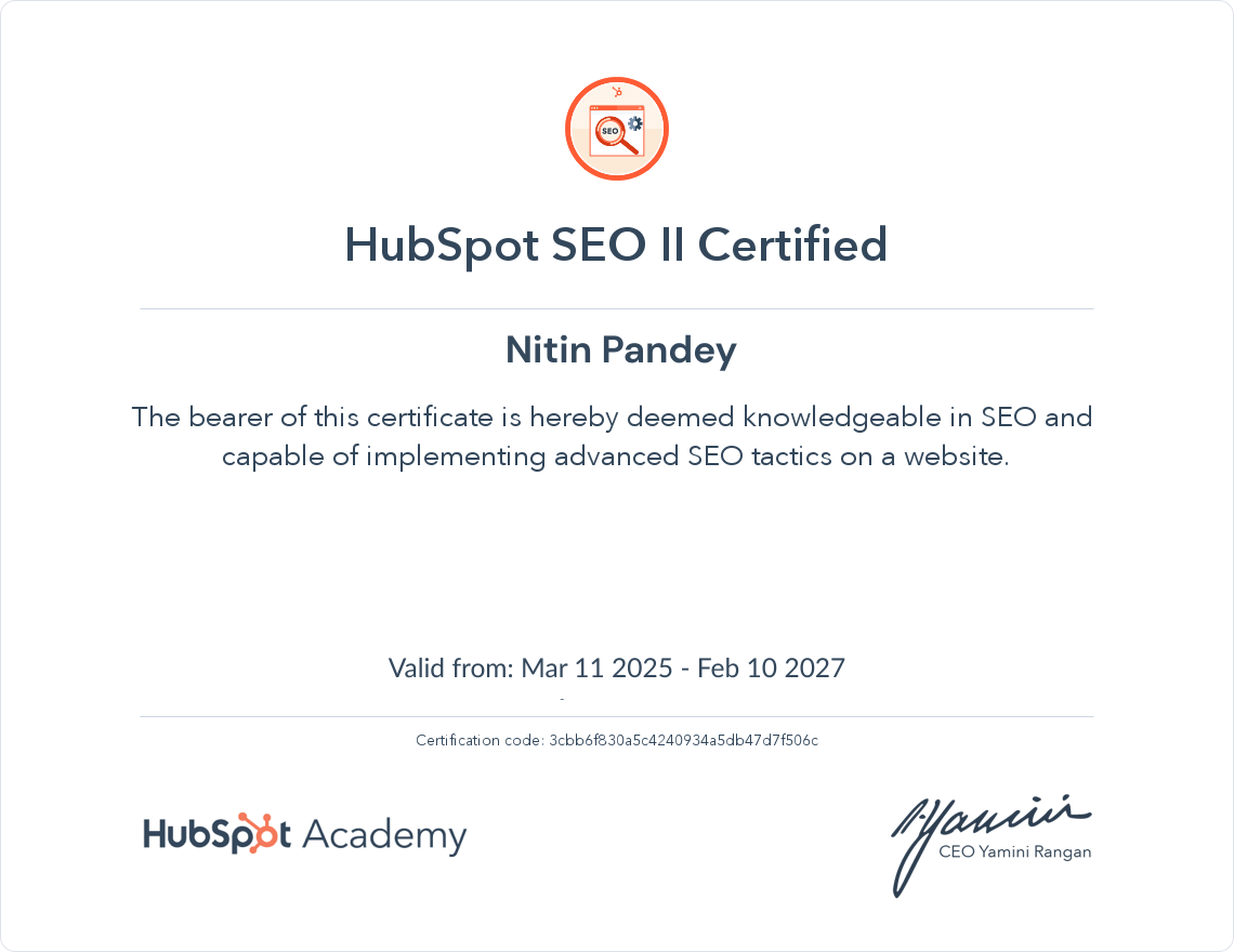HubSpot SEO Certificate